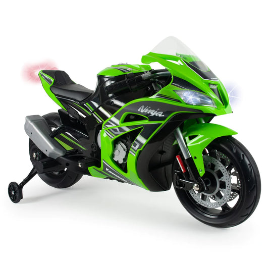 New 2025 Licensed Upgraded 12V Kawasaki Ninja ZX10 Motorcycle Ride On | Removable Training Wheels | Ages 3-7