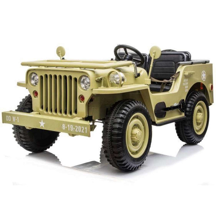 2024 Military Willy 24V | 4x4 Jeep Style Truck Upgraded | 3 Seater Ride-On | Leather Seats | Rubber Tires | Upgraded | Remote