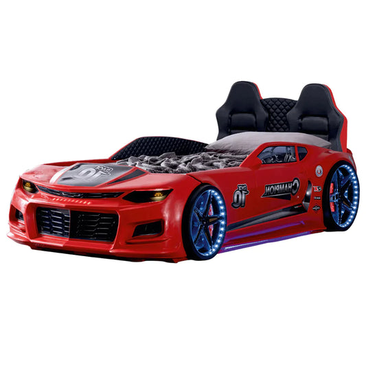 Super Cool 2025 Red Champion Twin Size Car Bed For Kids | LED lights | Remote Control For Features