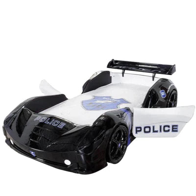Super Cool 2025 Upgraded Premium Police Race Car Bed | LED Lights | Opening Doors | Remote Controlled | Free Mattress | Holds 300 Lbs