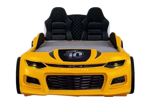 Super Cool 2025 Yellow Champion Twin Car Bed For Kids | LED lights | Remote Control For Features